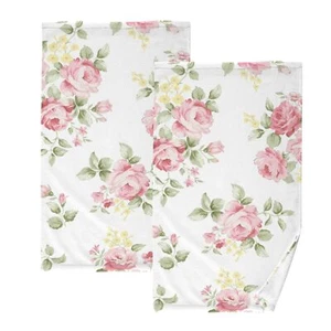 Set of 2 Cotton Hand Towels Pink Rose Floral Soft Absorbent 16x28 Inches - Picture 1 of 8