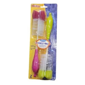 Set 2 Nuby Baby Bottle Brush & Nipple Kitchen Cleaner Scrubber Bristles NIP - Picture 1 of 4