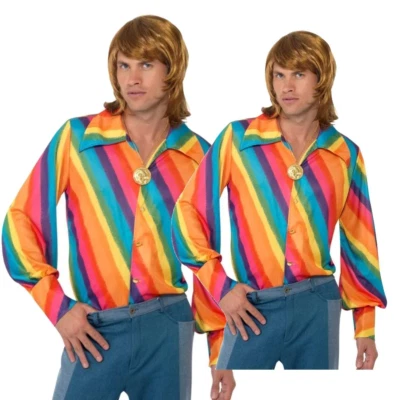 Camisa masculina discoteca arco-íris década de 1970 discoteca groovy hippie vestido extravagante - Imagem 1 de 3