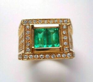 2.00Ct Lab Created Green Emerald Men's Band Ring 925 Silver Gold Plated