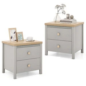 2PCS 2-Drawer Nightstand Farmhouse Bedside Table with Rubber Wood Legs Storage - Picture 1 of 8