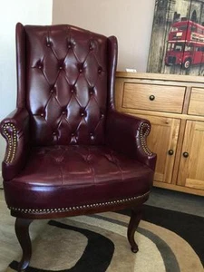 Chesterfield High Back Chair Winged Armchair Fireside Queen Anne Fireside Leathe - Picture 1 of 2