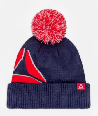 Reebok унисекс взрослых темно-синий комбинированный логотип Intarsia Pom-Pom Beanie шляпа уютный мягкий новый с Ярлыками - Изображение 1 из 4