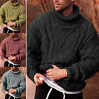 Knit Tops Long Sleeve Pullover Jumper Winter Warm Mens Chunky High Neck Sweater