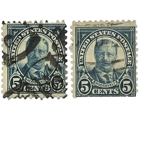 Vintage United States Postage Theodore Roosevelt 5 Cent Stamps X2 Blue - Picture 1 of 3