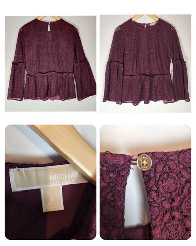 Camicetta Michael Kors manica a campana pizzo donna piccola top bordeaux vino viola foderata