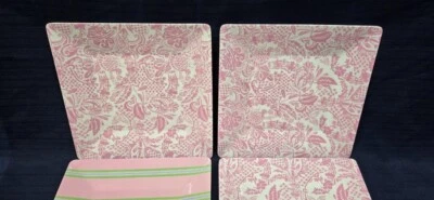 Juego de 4 platos rosas Heavy Weight Swell de Cynthia Rowley - melamina rosa blanca Foto 1 de 4