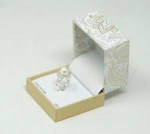 Charter Club Silver-Tone Crystal & Imitation Pearl Halo Ring - Size 6 - Picture 1 of 6