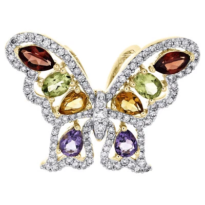 10K Yellow Gold Diamond & Multi Gemstone Women's Butterfly Slide Pendant 1/2 CT - Image 1 of 4