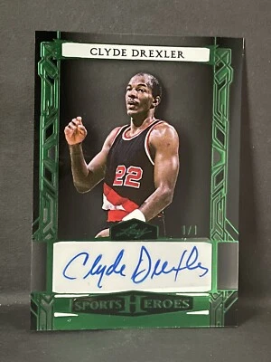 2024 Leaf Sports Heroes CLYDE DREXLER automático 1/1 acetato verde - cohetes/blazers Foto 1 de 2