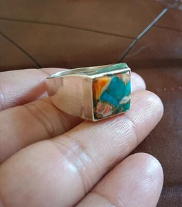Oyster Turquoise Gemstone Ring 925 Sterling Silver Men's Ring All Size SR392 - Picture 1 of 5