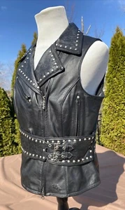 Harley Davidson Women CHEYENNE Studded Leather Vest Black XL Western Tooled RARE - Picture 1 of 12