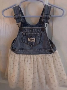 Osh Kosh B'gosh Infant Size 12M Gold Glitter Hearts Denim Tulle Vestbak Dress - Picture 1 of 3