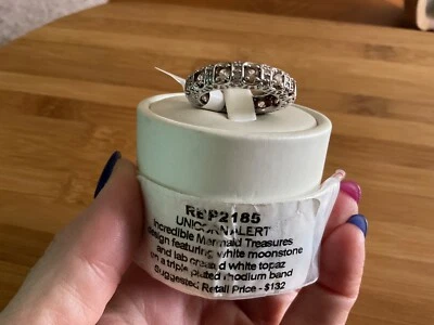 BP "Mermaid Treasures!" Ring RBP2185 Moonstone & White Topaz rhodium plated sz 8 - Image 1 of 4