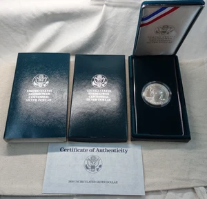 1990-W Eisenhower Silver Dollar US Mint Unc Commemorative $1 OGP COA - Picture 1 of 5