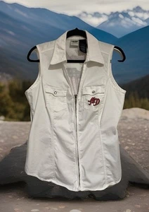 Harley Davidson Rhinestone Embellished Womens Sleeveless Zip Vest Size M White - Picture 1 of 5