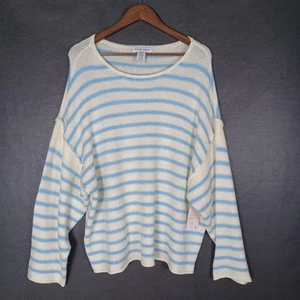 Maglione terreno neutro infinito estivo oversize a righe testurizzato blu costiero - Foto 1 di 7