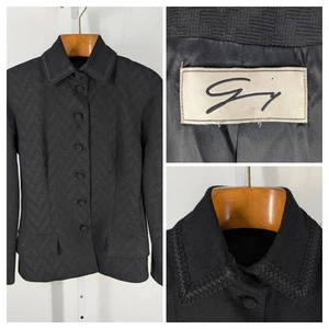 Genny Vintage 80s Versace Era Black Tweed Texture Geometric Jacket Italy 34"  - Picture 1 of 6