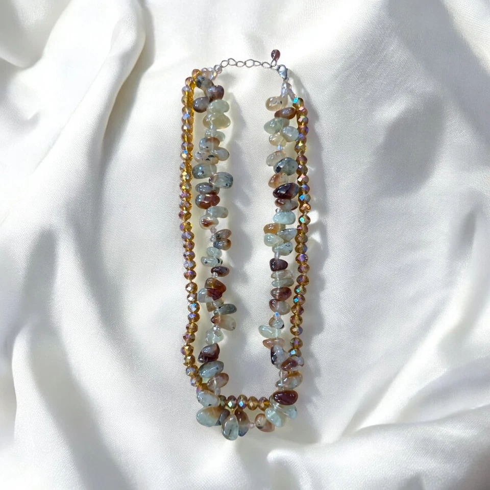 Collar con pepita de piedras preciosas de ley 925 y cuentas de cristal aurora boreal 2 hebras Foto 1 de 4