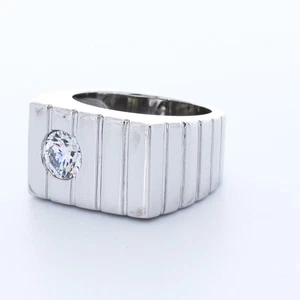 1 Carat F SI1 Round Brilliant Earth Mined Certified Diamond 18k Gold Men's Ring - Picture 1 of 3