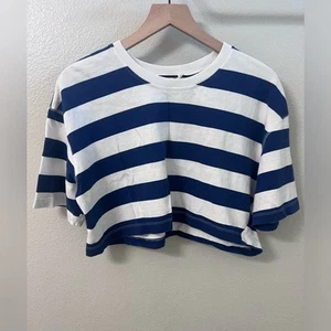 Zara Cropped Tee White and Navy Medium - Picture 1 of 4