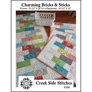 PLACEMATS and TABLE RUNNER ~ Quilt Pattern ~ Charming Bricks & Sticks - Picture 1 of 2