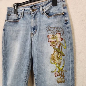 VTG Boho Y2k Embroidered Mid Boot Cut Distressed 10 Stretch Trashed 30x39 - Picture 1 of 14