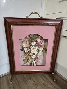 Vintage Retro Fire Screen Fireguard Floral DISPLAY Gold /Brass Trims Feet,, - Picture 1 of 19