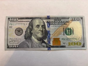 2017A Series $100 Binary Serial Number Star Note Lucky # 7 - PB 11777771 * - Picture 1 of 1