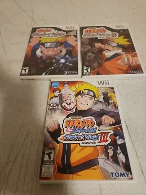 Naruto Clash of Ninja Revolution Wii COMPLETE Trilogy 1 2 3 I II III Lot CiB - Image 1 of 4