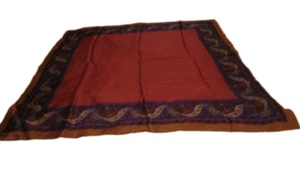 Anne Klein Silk Burgundy and Gold Print Scarf Square 30.5' x 30.5" Signed - Picture 1 of 6