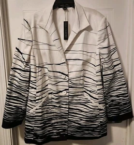 Linda Allard Ellen Tracy Jacket white black plus size 22 NWT lined buttons A644 - Picture 1 of 11