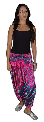 Yoga Harem Pants Trouser Casual Comfortable Satin One Size Magenta - Image 1 of 4