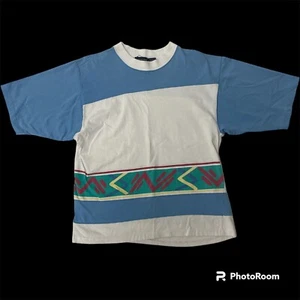 Vintage Van Heusen Men's Blue Color Block ABSTRACT Geometric Polo SURFER T Shirt - Picture 1 of 8