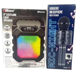 2 Boom Bluetooth 4" LED Flame Light Speaker With FM RADIO OR USB, Karaoke Mic - Picture 1 of 12
