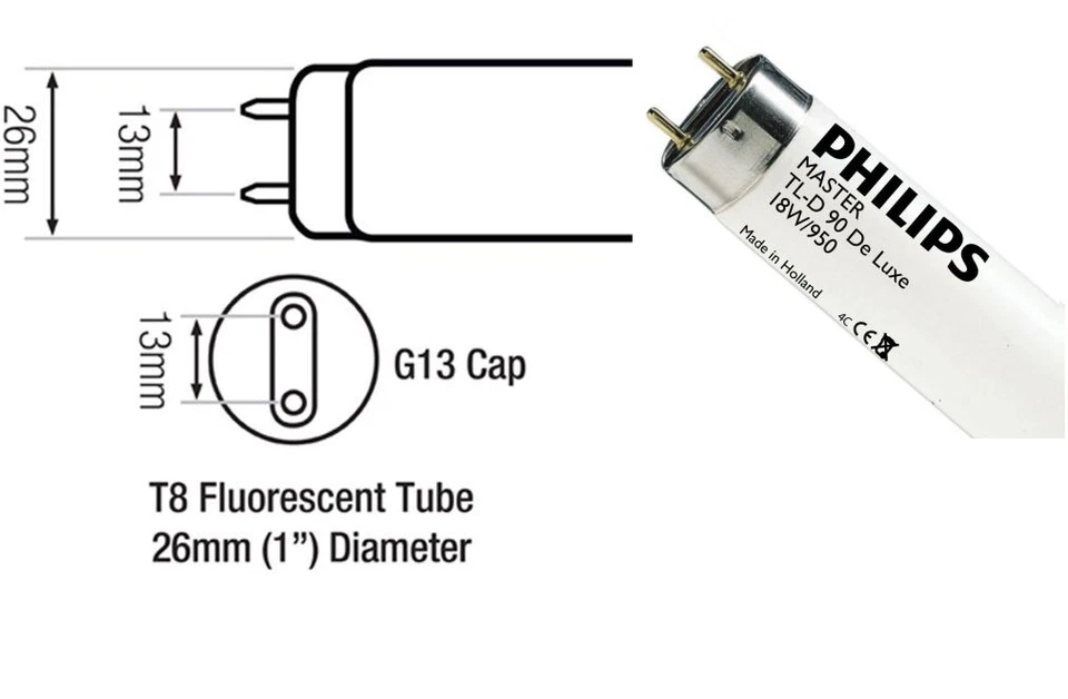 5 x Philips TL-D 90 De Luxe  T8 Fluorescent Tubes 18w 950 604mm 2ft daylight - Image 1 of 1