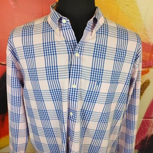 IZOD Kleid Shirt Herren XL rosa blau kariert Baumwolle Langarm Kragen Knopfleiste - Bild 1 von 11