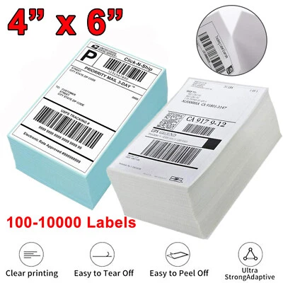 1000 4" x 6" Fanfold Direct Thermal Shipping Labels Perforated for Zebra & Rollo - Image 1 of 4