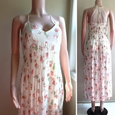 Maxi Vestido Floral Lauren Conrad 10 M Coral Crema Halter Malla Espalda Sin Mangas Cremallera Foto 1 de 4