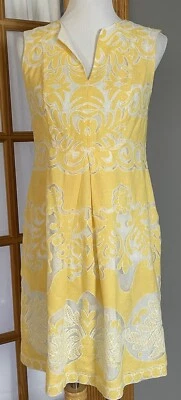 Mini Vestido Floral Paisley Encaje Para Mujer Talla 8 Amarillo Plisado Clásico Fiesta Romántica Foto 1 de 4