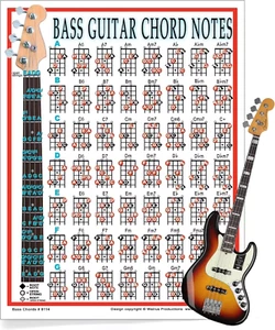 Best Laminated Beginner Bass Chord Chart Portable Notes 8.5 x 11 8114 - Picture 1 of 2