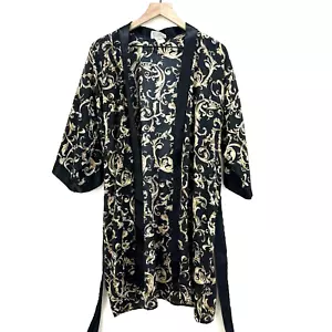Accappatoio da bagno donna in raso più setoso medio nero oro kimono vestaglia - Foto 1 di 8