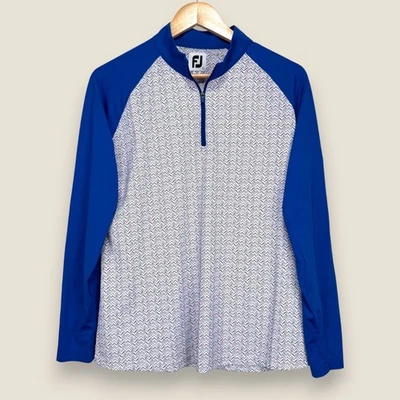 Pulôver feminino FootJoy esboço floral Lisle quarto de zíper grande branco azul golfe - Imagem 1 de 4