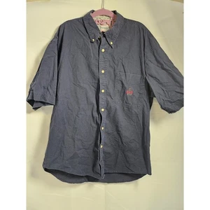 Bugle Boy Herren Hemd Large Navy Blau Wappen Logo Button Down Kurzarm Vintage 90er - Bild 1 von 14