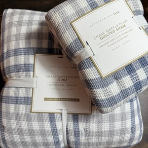POTTERY BARN TEEN CHASE WAFFLE PLAID TWIN/XL QUILT SET (1) STND SHAM GRAY/BLUE - Picture 1 of 13