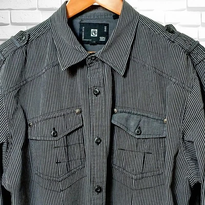 Men's Ocean Current L/S Shirt, Size XL, Black/Gray Stripe, Cotton, Front Pockets - Image 1 of 4