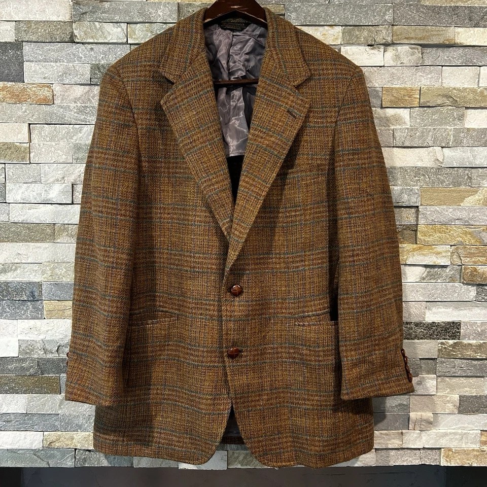 Southwick Paul Stuart Blazer Jacket Men 42R Vintage Brown Houndstooth Tweed Wool - Image 1 of 4