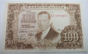 SPAIN 100 pesetas 1953 crisp GEM UNC de Torres painter Woman Brown Franco - Picture 1 of 6