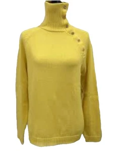 Lauren Ralph LaurenYellow Mock Turtle Neck Sweater Sz M Gold Snap Neck Preppy - Picture 1 of 5