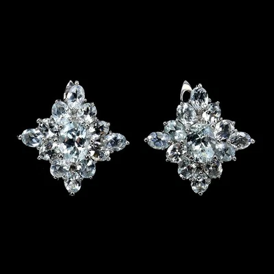 Pendientes de plata de ley 925 ovalados aguamarina 7x5 mm joyas de piedras preciosas naturales Foto 1 de 4